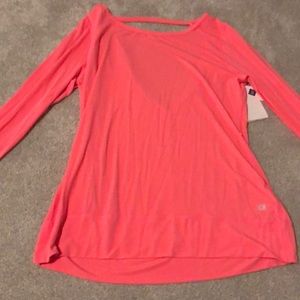 Large long sleeve workout shirt with v-neck back